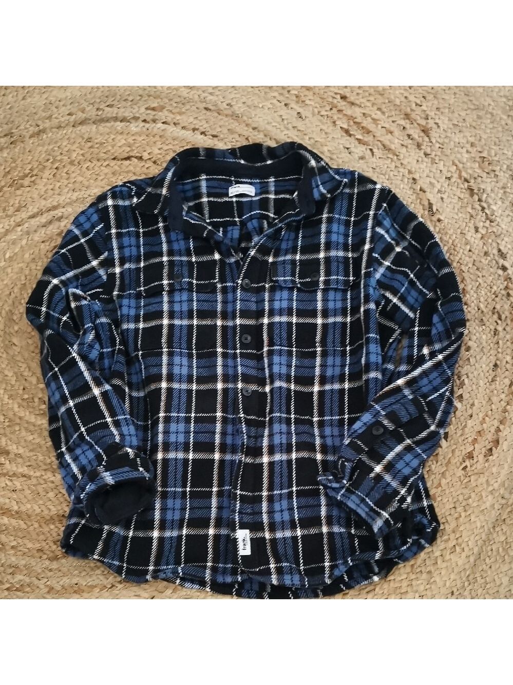 NWOTFrank & Oak womens blue/ black plaidbutton up cozycore unisex shaket.Size XL